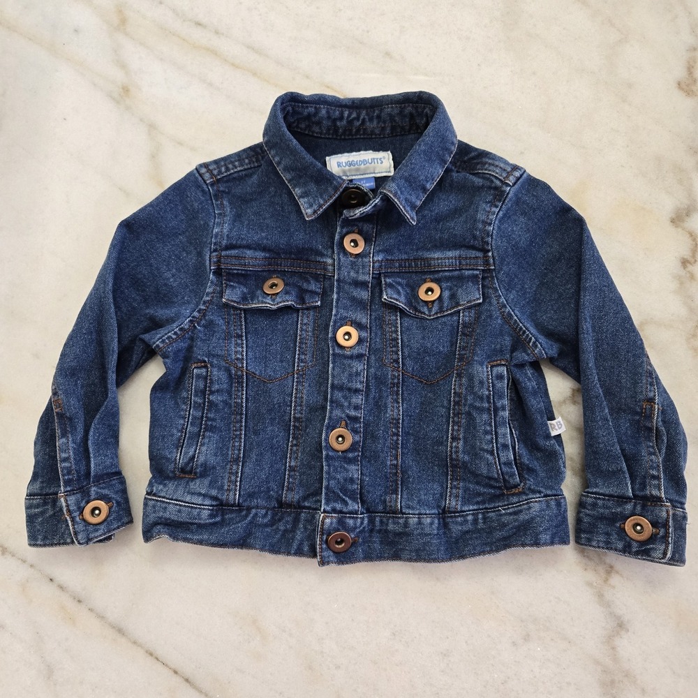 RuggedButts Denim Jacket Boys 2T Button Up Medium Wash Classic Toddler Trucker